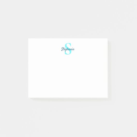 Eenvoudige legant monogram naam Aqua Blue Post-it® Notes (Voorkant)