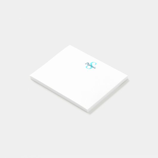 Eenvoudige legant monogram naam Aqua Blue Post-it® Notes (Schuin)
