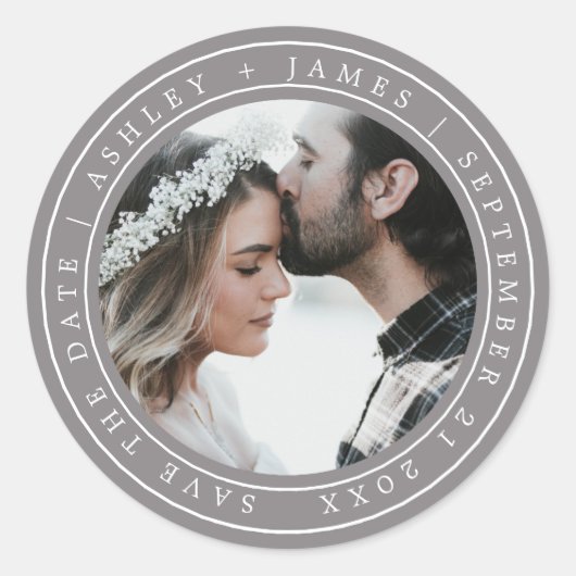Eenvoudige legant Save the Date Wedding Gray Ronde Sticker (Voorkant)