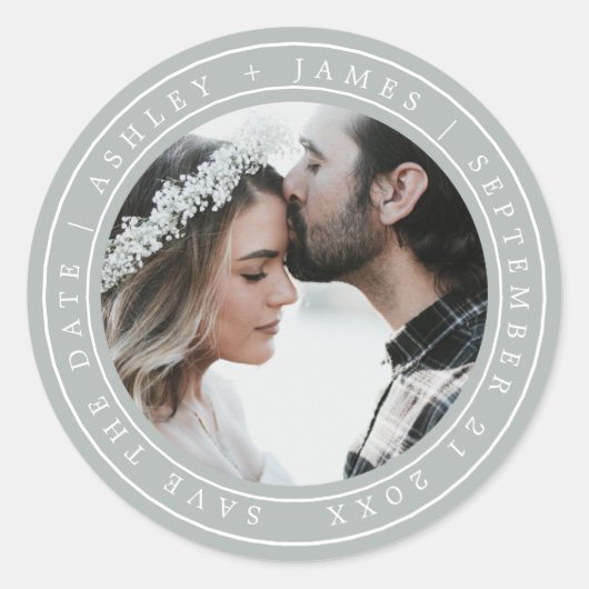 Eenvoudige legant Save the Date Wedding Gray Ronde Sticker (Voorkant)