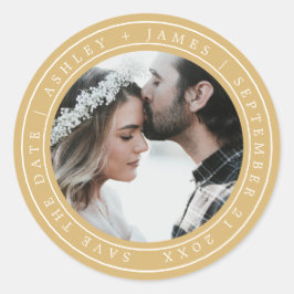 Eenvoudige legant Save the Date Weduwfoto Yellow Ronde Sticker