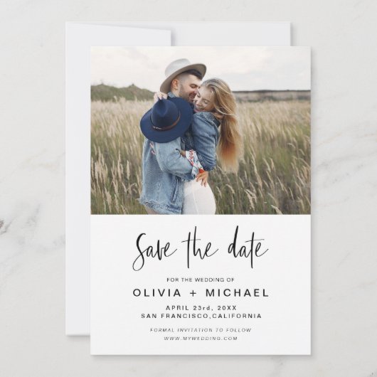 Eenvoudige legant slaat de datum-fotominimalist op save the date (Achterkant)