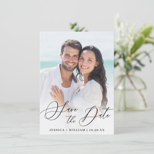 Eenvoudige legante bruiloft bespaart de datum save the date (Staand voorkant)