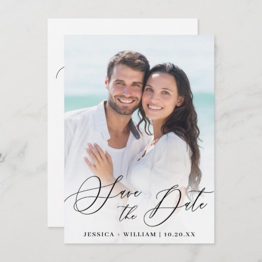 Eenvoudige legante bruiloft bespaart de datum save the date (Voorkant / Achterkant)