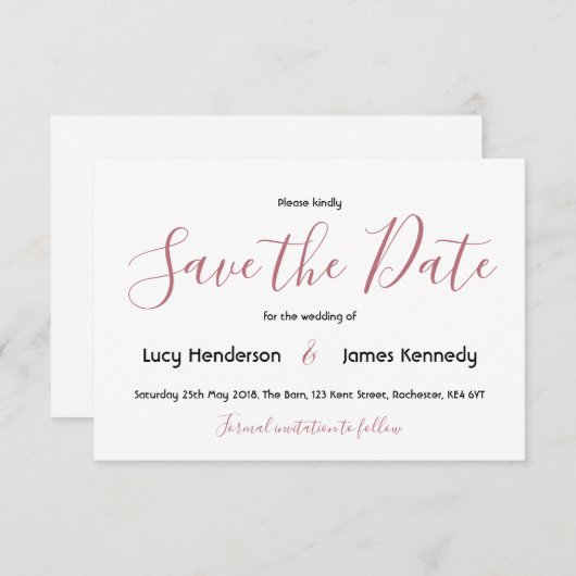 Eenvoudige legante bruiloft slaat de datum op informatiekaartje (Voorkant / Achterkant)
