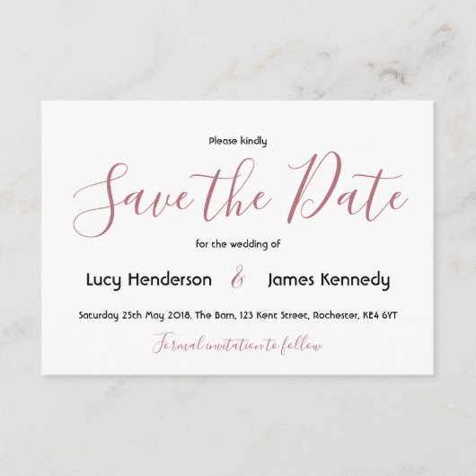 Eenvoudige legante bruiloft slaat de datum op informatiekaartje (Voorkant)