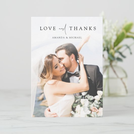 Eenvoudige legante foto bruiloft Hartelijk dank Bedankkaart (Staand voorkant)