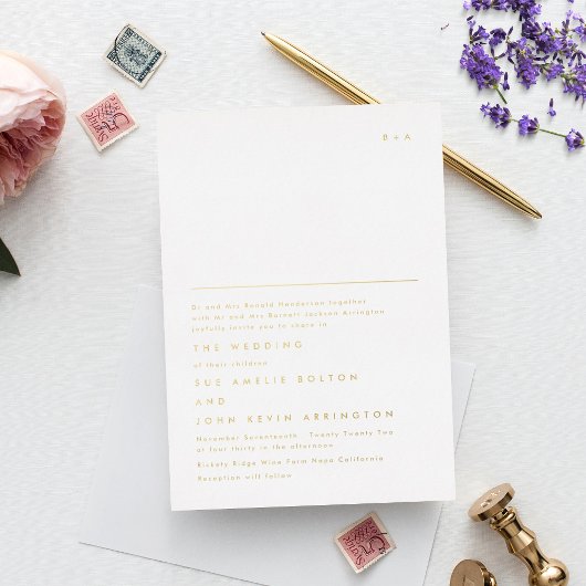 Eenvoudige legante goudtekst folie uitnodiging