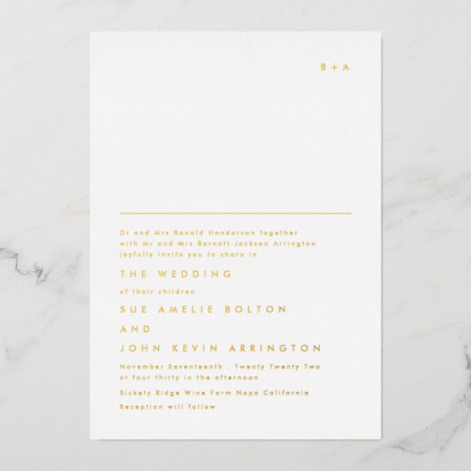 Eenvoudige legante goudtekst folie uitnodiging (Voorkant)