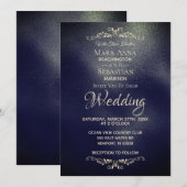 *~* Eenvoudige legante marine BLue    GoldWedding Kaart (Voorkant / Achterkant)