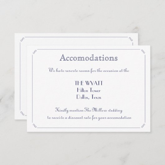 Eenvoudige legante marinesblauwe bruiloft informatiekaartje (Voorkant / Achterkant)