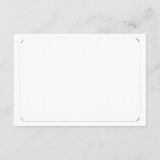 Eenvoudige legante marinesblauwe bruiloft informatiekaartje (Achterkant)