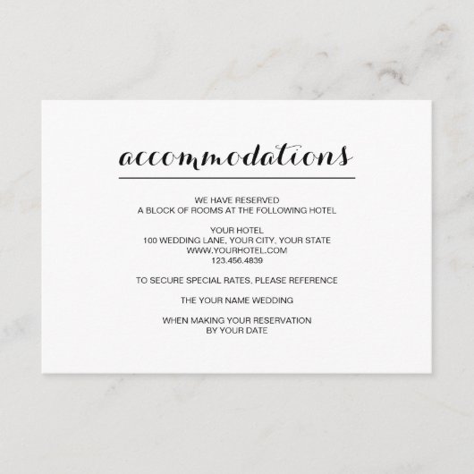Eenvoudige legante moderne huwelijksaccommodatie informatiekaartje (Voorkant)