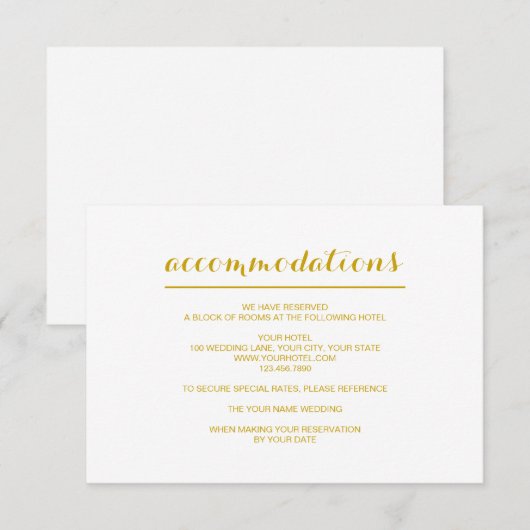 Eenvoudige legante moderne huwelijksaccommodatie informatiekaartje (Voorkant / Achterkant)