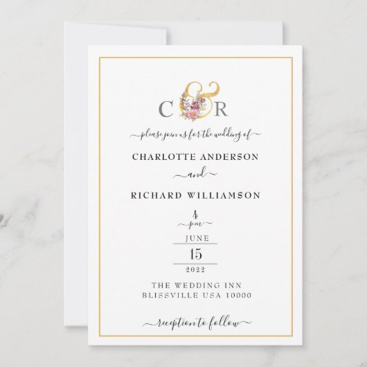 Eenvoudige legantie, gouden rand en Ampersand Kaart (Voorkant)