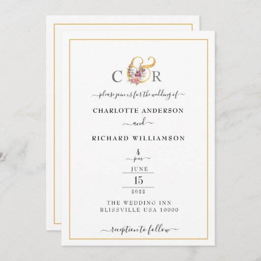 Eenvoudige legantie, gouden rand en Ampersand Kaart (Voorkant / Achterkant)