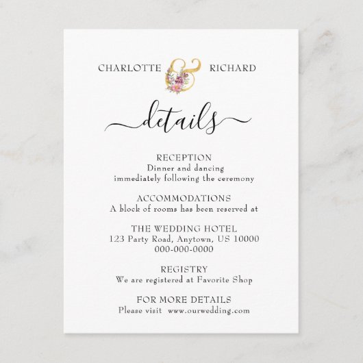 Eenvoudige legantie, huwelijksgegevens informatiekaartje (Voorkant)