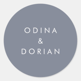 Eenvoudige leisteen blauwe grijze bruiloft ronde sticker