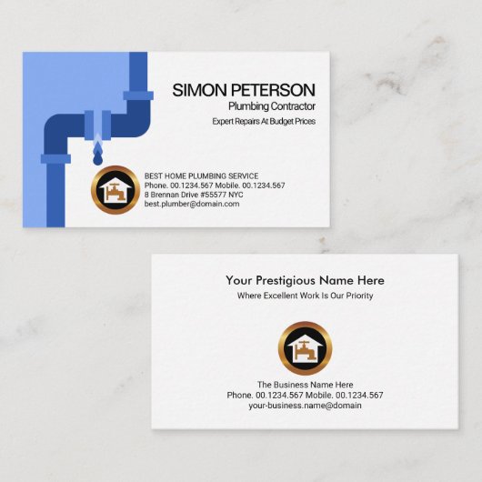 Eenvoudige lekblauwe stekelleiding visitekaartje (Voorkant / Achterkant)