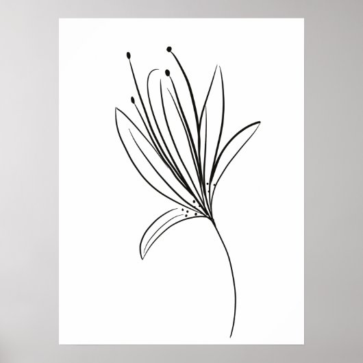 Eenvoudige Lelielijn Kunst Bloem Zwart Wit Poster (Voorkant)