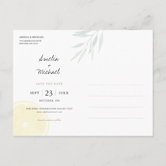 Eenvoudige Lemon sparen de Datum Aankondigingskaart (Achterkant)