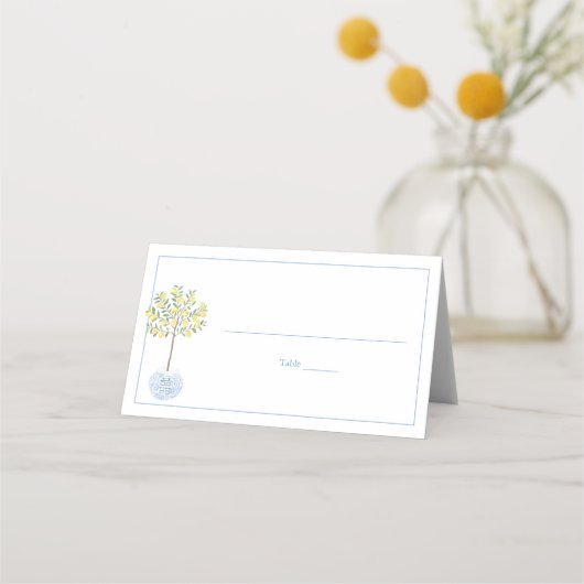 Eenvoudige Lemon Tree Blue White Stripes Baby show Plaatskaartje (Voorkant)