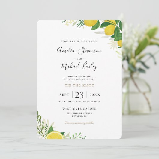 Eenvoudige lemon Wedding Invitation Flat Card Aankondiging (Staand voorkant)