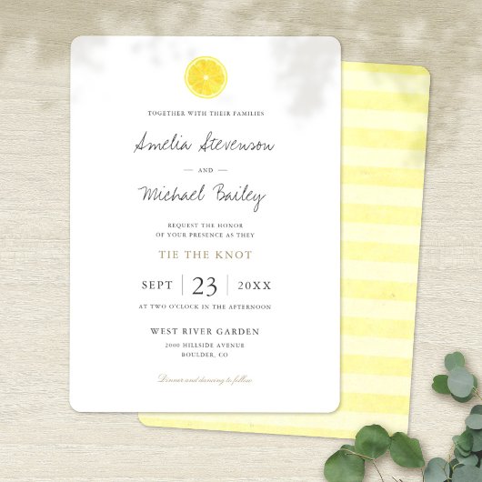 Eenvoudige lemon Wedding Invitation Flat Card Aankondiging