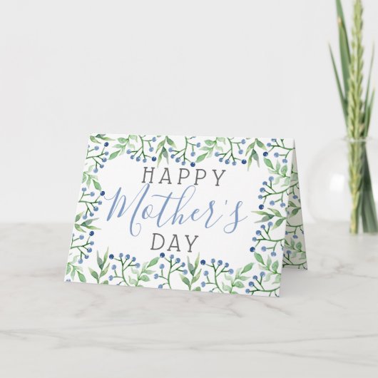 Eenvoudige lente bosbessen Happy Moederdag Kaart (Voorkant)