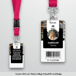 Eenvoudige leraar-ID-Kaart | Black Collage School  Badge