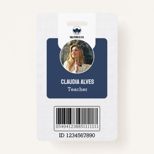 Eenvoudige leraar-ID-Kaart | Navy Collage School I Badge (Voorkant)