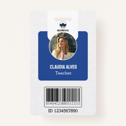 Eenvoudige leraar-ID-Kaart | School-ID Blue Collag Badge (Voorkant)