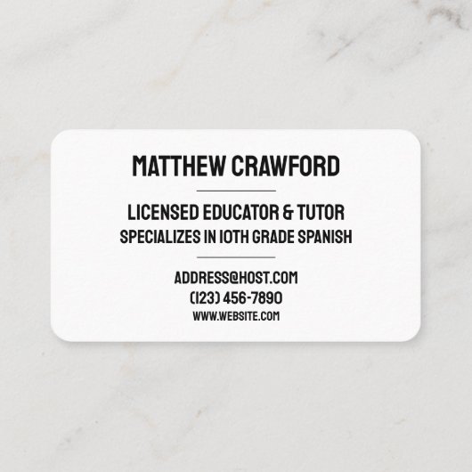 Eenvoudige leraar op de middelbare school visitekaartje (Achterkant)