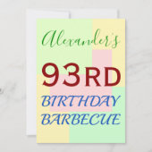 Eenvoudige, leuke "93e VERJAARDAG BARBECUE" uitnod Kaart (Voorkant)