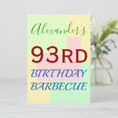 Eenvoudige, leuke "93e VERJAARDAG BARBECUE" uitnod Kaart (Staand voorkant)