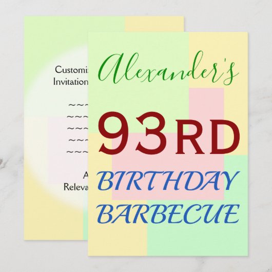 Eenvoudige, leuke "93e VERJAARDAG BARBECUE" uitnod Kaart (Voorkant / Achterkant)