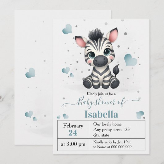 Eenvoudige leuke kleine zebra baby shower kaart (Voorkant / Achterkant)