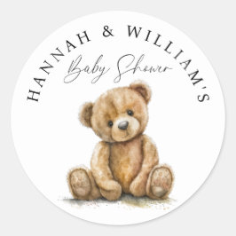 Eenvoudige Leuke waterverf Teddy Bear Baby shower Ronde Sticker