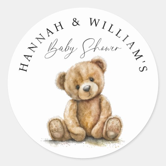Eenvoudige Leuke waterverf Teddy Bear Baby shower Ronde Sticker (Voorkant)