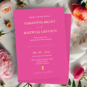 Eenvoudige levendige fuchsia roze strand bruiloft folie uitnodiging