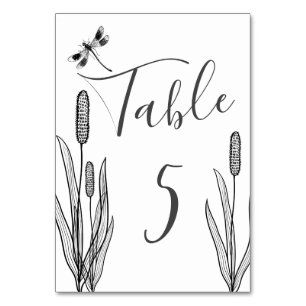 Eenvoudige libel en Cattails zwart wit bruiloft Kaart