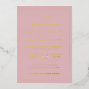 Eenvoudige Licht Roze Monogram Elegante Trouw Folie Uitnodiging
