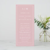 Eenvoudige Licht Roze Monogram Elegante Trouw Programmakaart (Staand voorkant)