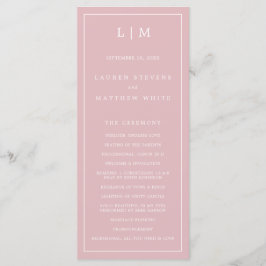 Eenvoudige Licht Roze Monogram Elegante Trouw Programmakaart