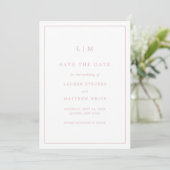 Eenvoudige Licht Roze Monogram Elegante Trouw Save The Date (Staand voorkant)