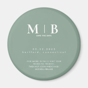 Eenvoudige Licht Salie Monogram Huwelijk Bewaar de Magneet