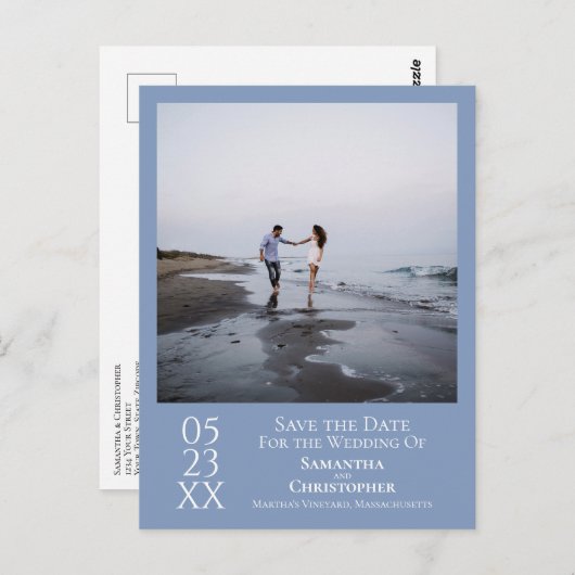 Eenvoudige Lichtblauwe Bruiloft Bewaar de Datum Fo Briefkaart (Voorkant / Achterkant)