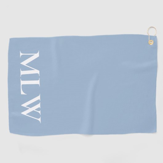 Eenvoudige Lichtblauwe en Witte Monogram Sjabloon Golfhanddoek (Horizontaal)