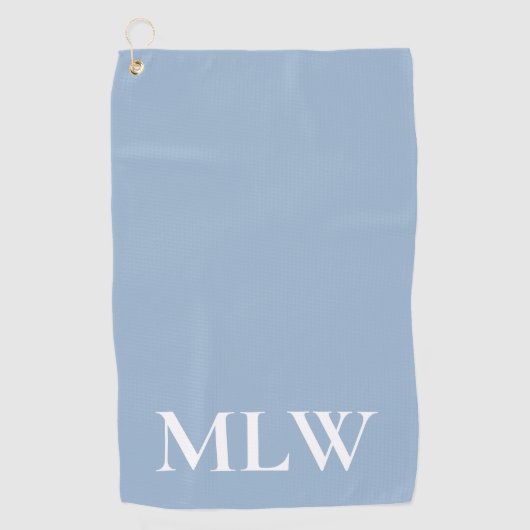 Eenvoudige Lichtblauwe en Witte Monogram Sjabloon Golfhanddoek (Voorkant)
