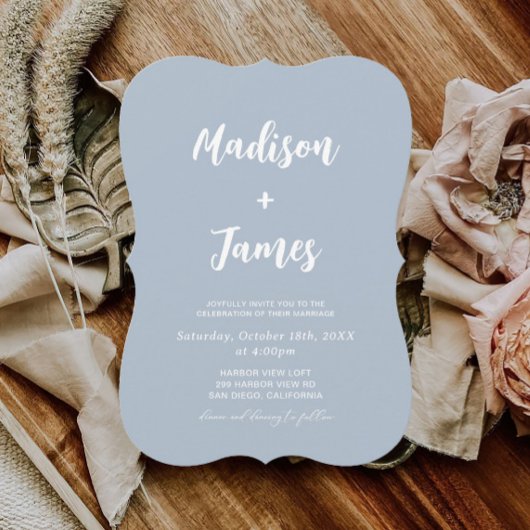 Eenvoudige lichtblauwe foto bruiloft kaart